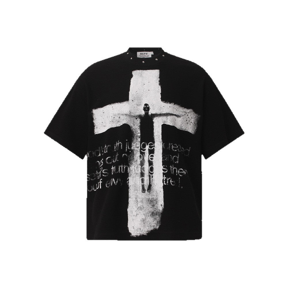 Studs Design Cross Art Print Short Sleeve T-Shirt WN26574