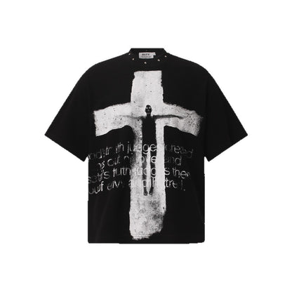 Studs Design Cross Art Print Short Sleeve T-Shirt WN26574