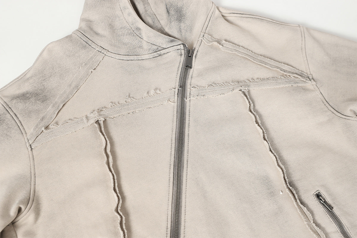 Washed Asymmetrical Zipper Detail Hoodie WN25382