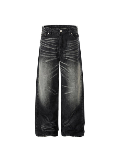 Washed Fade Whisker Wide Leg Denim Jeans WN24174
