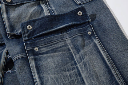 Cargo Pocket Embroidery Wide Leg Denim Jeans WN25718