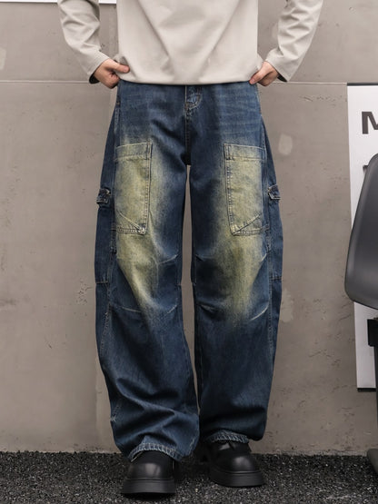 Washed Multi-Pocket Wide Leg Denim Jeans WN27916