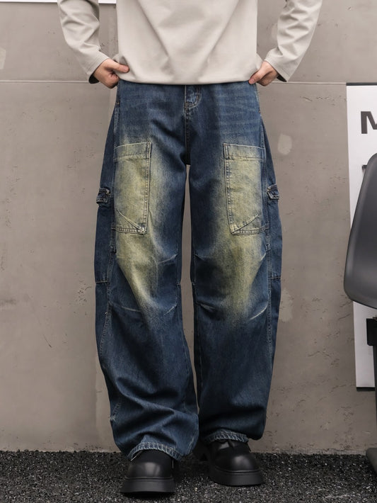 Washed Multi-Pocket Wide Leg Denim Jeans WN27916