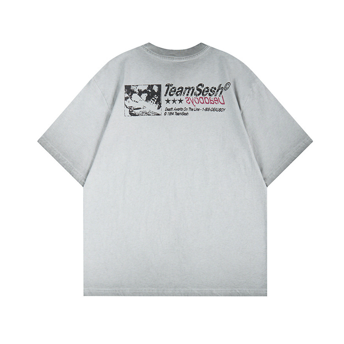 Washed Portrait Letter Print Short Sleeve T-Shirt WN25399