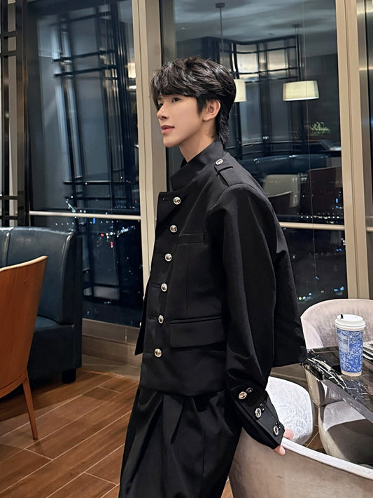 Stand Neck Double-Breasted Metal Button Short Jacket WN27889