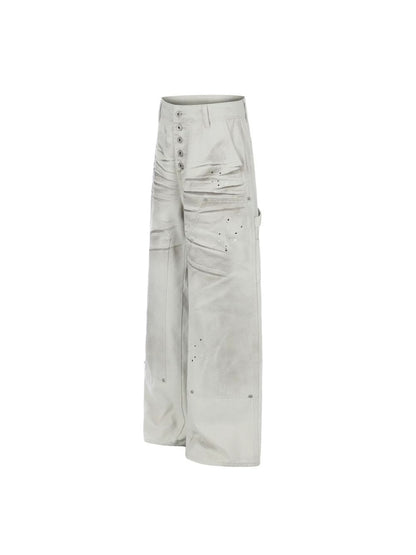 Washed Wrinkle Detail Wide Leg Denim Jeans WN28005