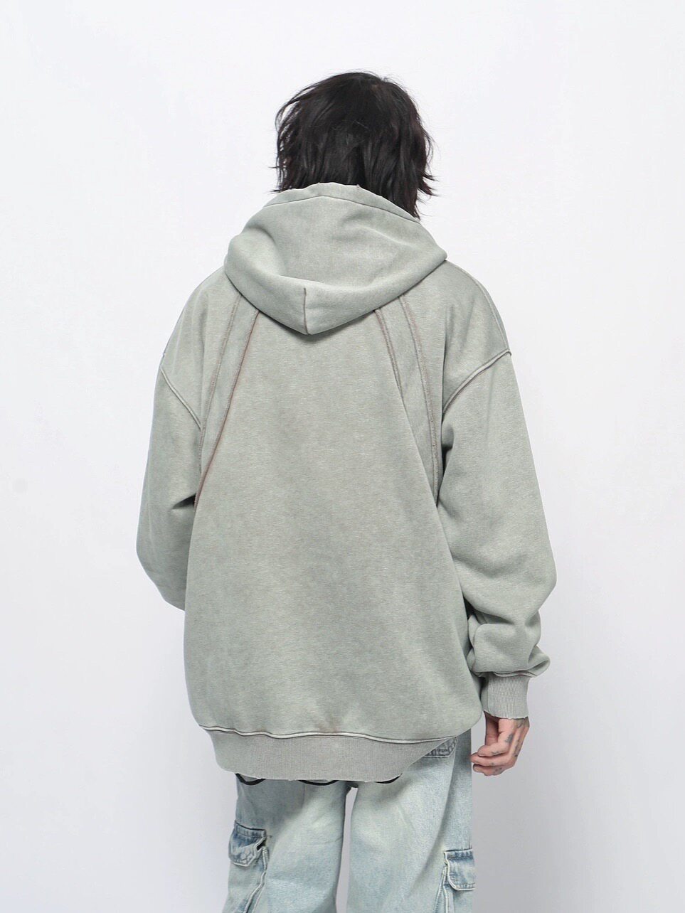 Graphic Print Patchwork Washed Oversize Pullover Hoodie WN24423