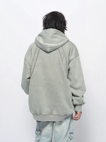 Graphic Print Patchwork Washed Oversize Pullover Hoodie WN24423