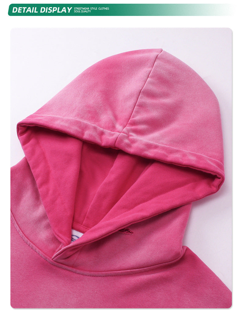 Washed Irregular Hole Water Spray Print Hoodie WN7795