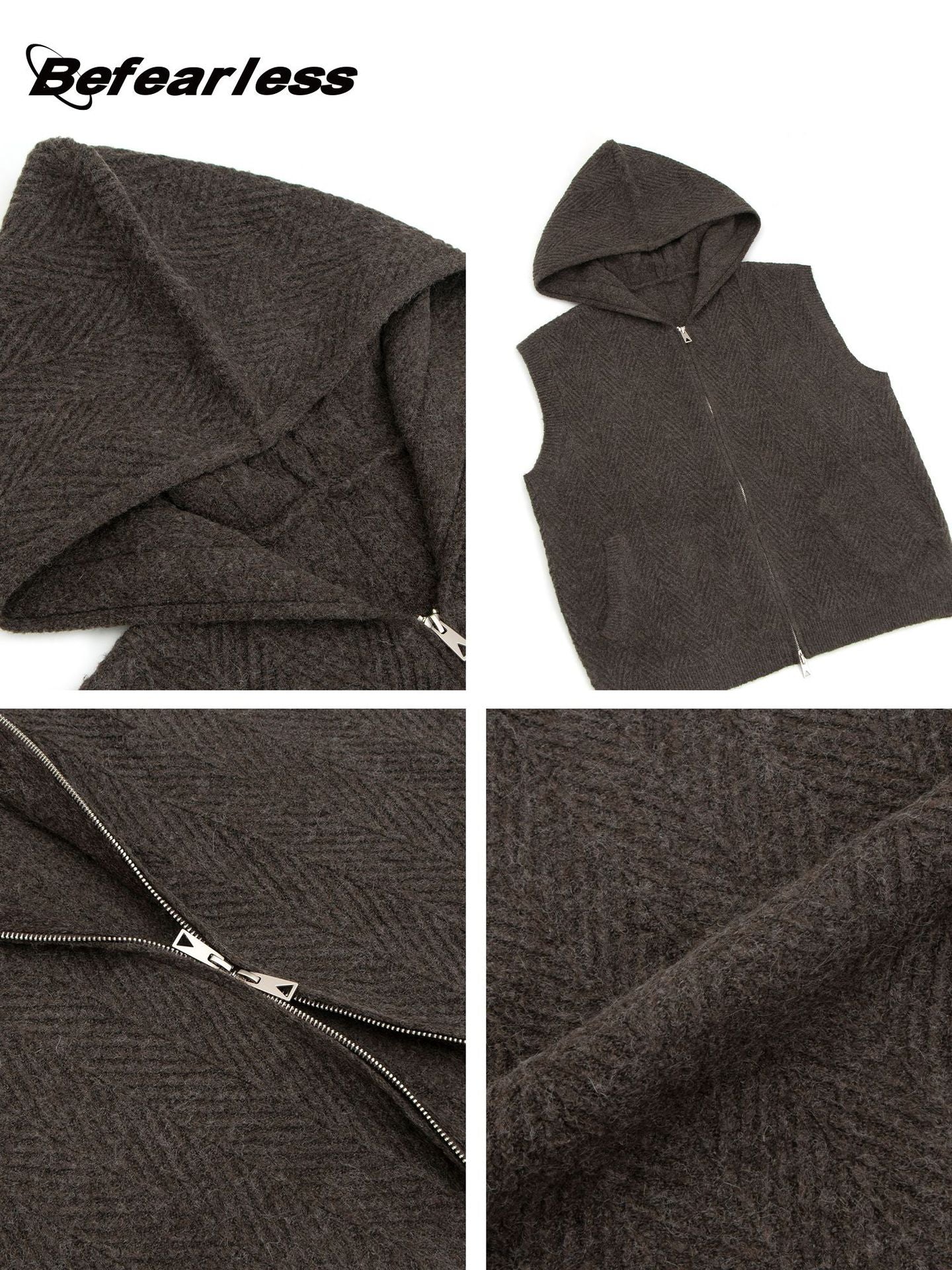 Hooded Zip-Up Knit Sweater Vest WN26232