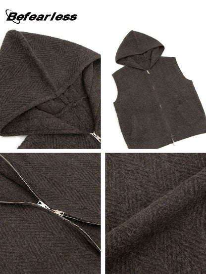 Hooded Zip-Up Knit Sweater Vest WN26232