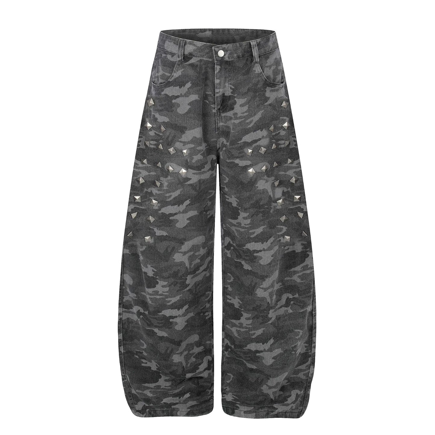 Camo Rivet Curved Wide Leg Denim Jeans WN25624