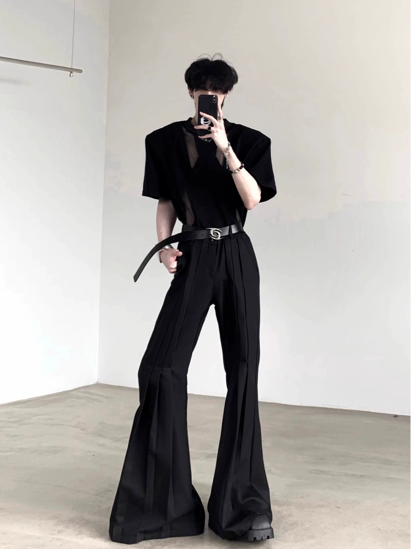 Pleats Design Extended Length Flare Trousers WN20338