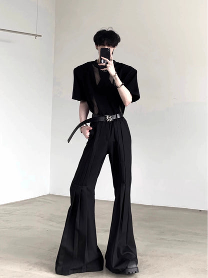 Pleats Design Extended Length Flare Trousers WN20338