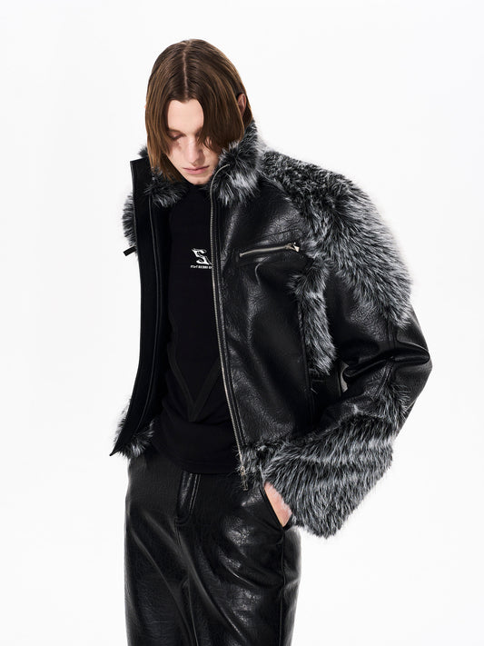 Fake Fur Patchwork Leather Padded Jacket WN23262