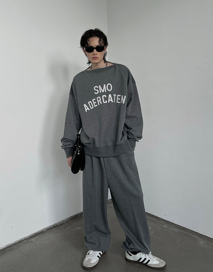 Oversize Embroidery Sweatshirt & Side Tape Sweatpants Setup WN10777