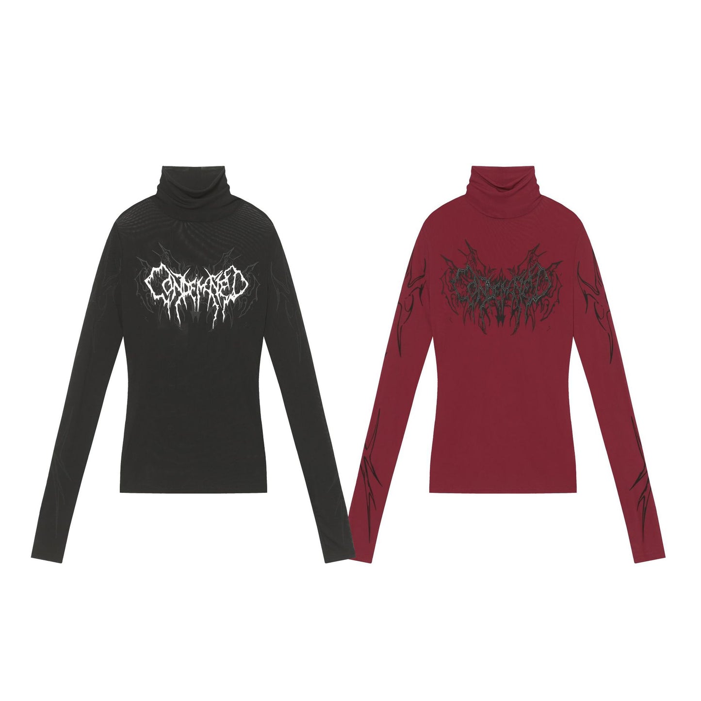 High-Neck Mesh Graphic Print Long Sleeve T-Shirt WN25627