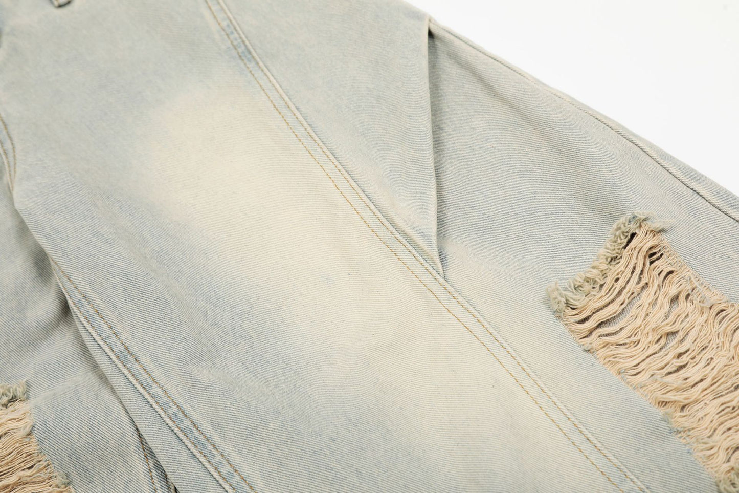 Washed Damage Curved Wide Leg Denim Jeans WN25912