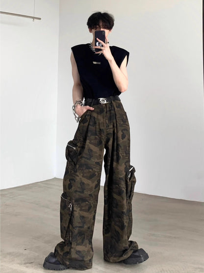 Camouflage Wide-Leg Straight Cargo Pants WN7038