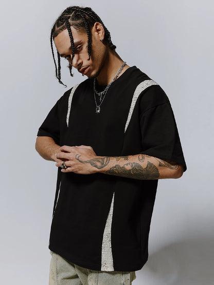 Snake Pattern Patchwork Style Oversize Short Sleeve T-Shirt WN17561