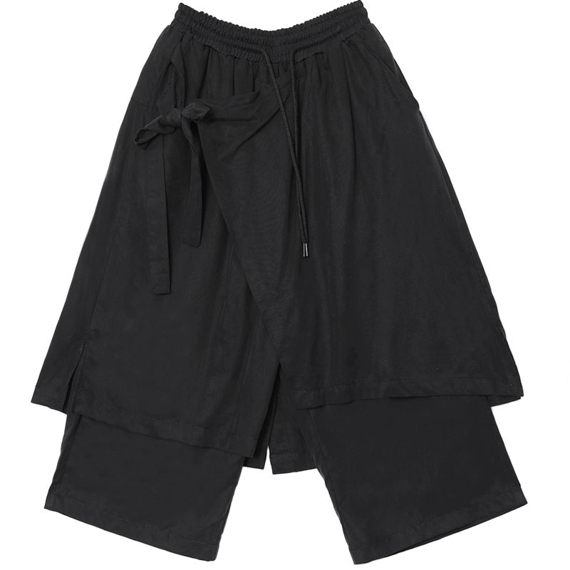 WN20142 China-Chic Brand Large Size Cropped Pants Men ins Retro Casual Asymmetrical Wide Leg Pants Draping Cropped Skirt Pants WN20142
