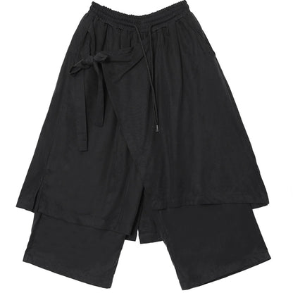 WN20142 China-Chic Brand Large Size Cropped Pants Men ins Retro Casual Asymmetrical Wide Leg Pants Draping Cropped Skirt Pants WN20142