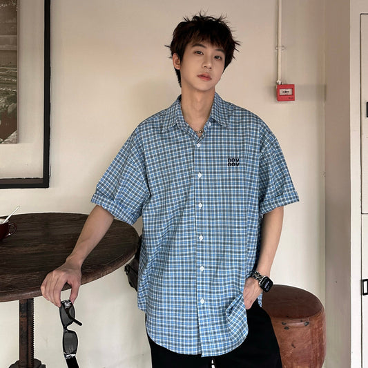 Plaid Embroidery Oversize Short Sleeve Shirt WN25229