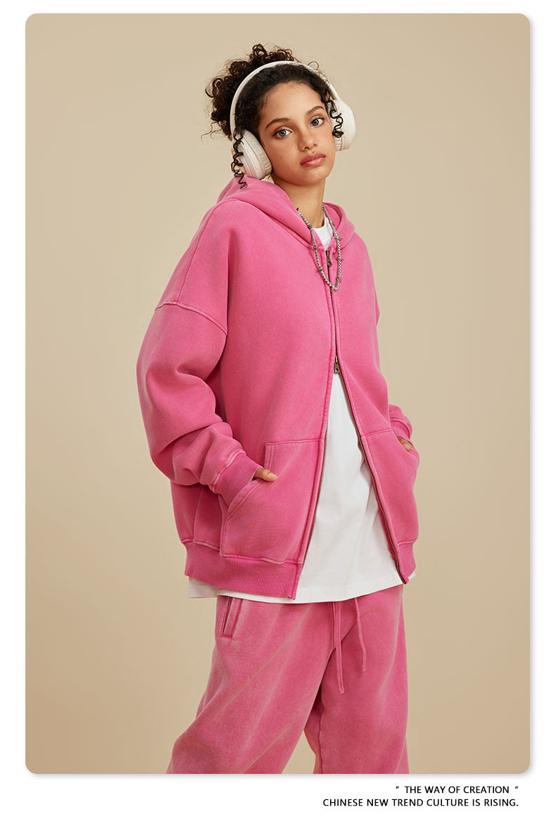 Oversize Washed Zipper Hoodie WN6461