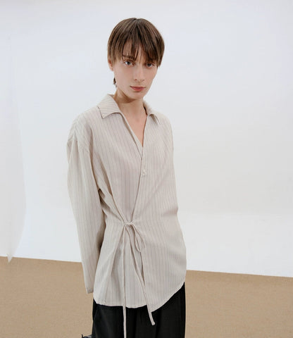 Stripe Belted Long Sleeve Shirt WN21615
