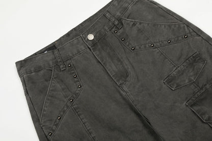 Multi Pocket Studs Wide Leg Cargo Pants WN26136
