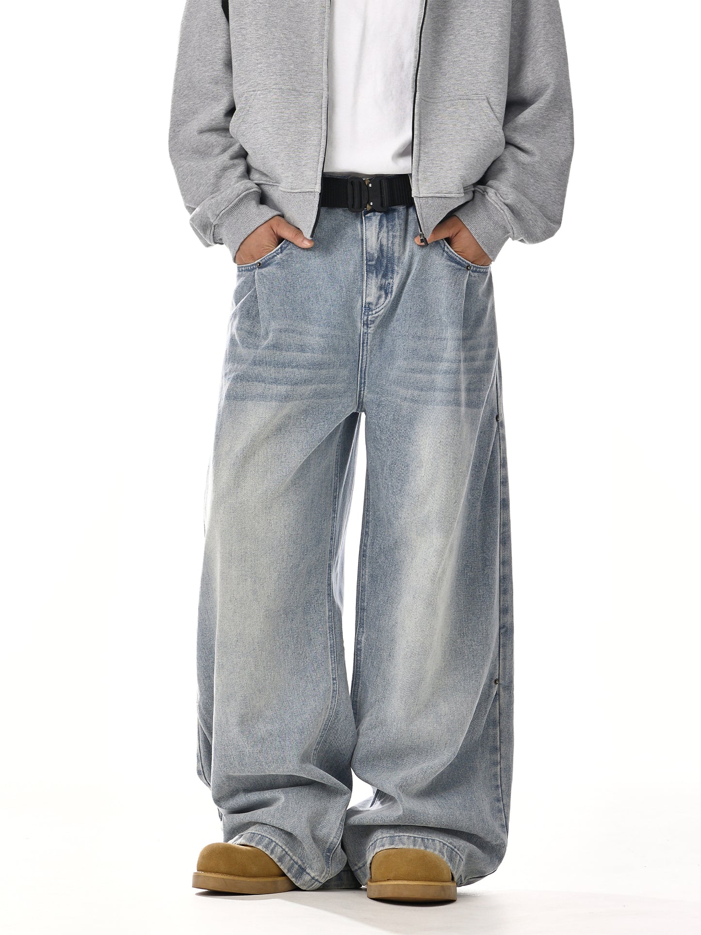 Washed Wide-Leg Straight Denim Jeans WN15119