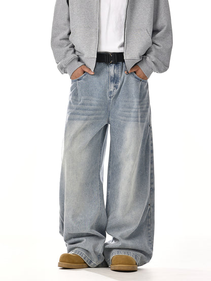 Washed Wide-Leg Straight Denim Jeans WN15119