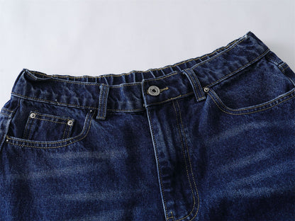 Washed Damage Star Patchwork Knee-Length Denim Jeans WN26810