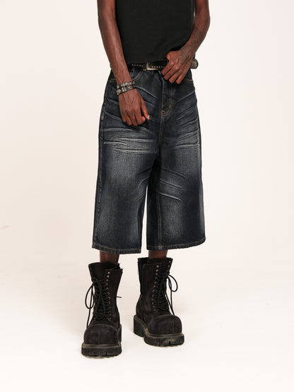 Washed Whisker Denim Half Jeans WN26645