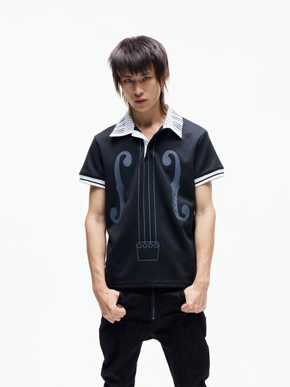 Contrast Panel Piano Key Music Note Print Short Sleeve Shirt WN27339