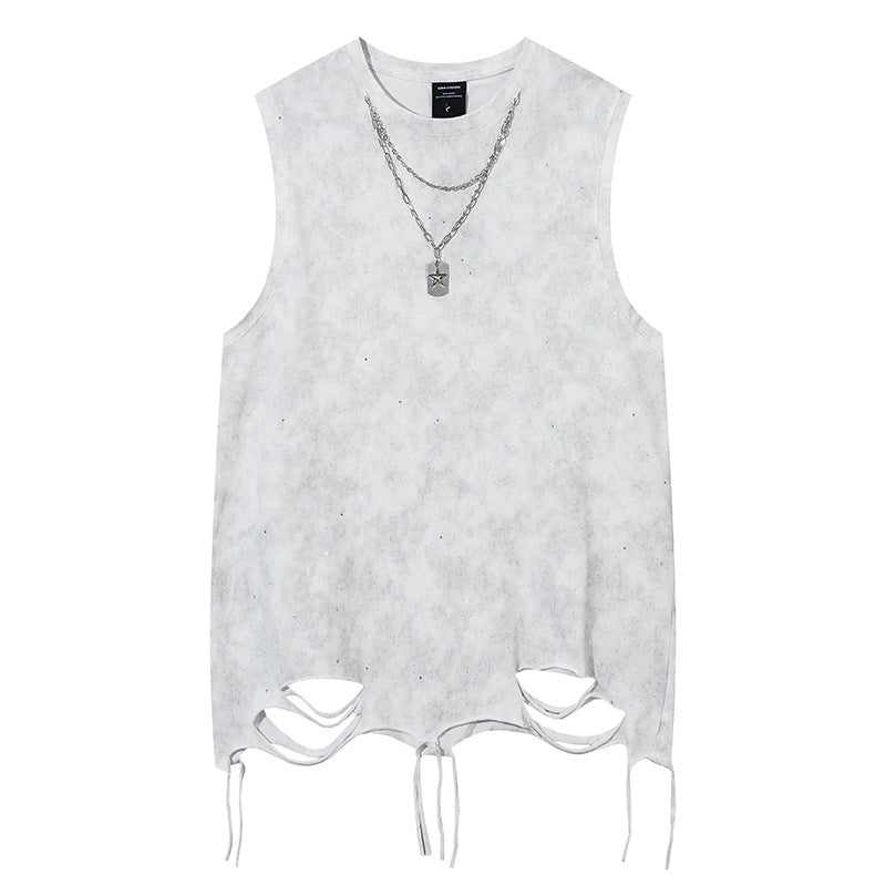 Starry Chain Damage Sleeveless T-Shirt WN16546