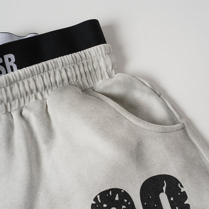 Washed Double Waist Print Wide Leg Sweatpants WN27834