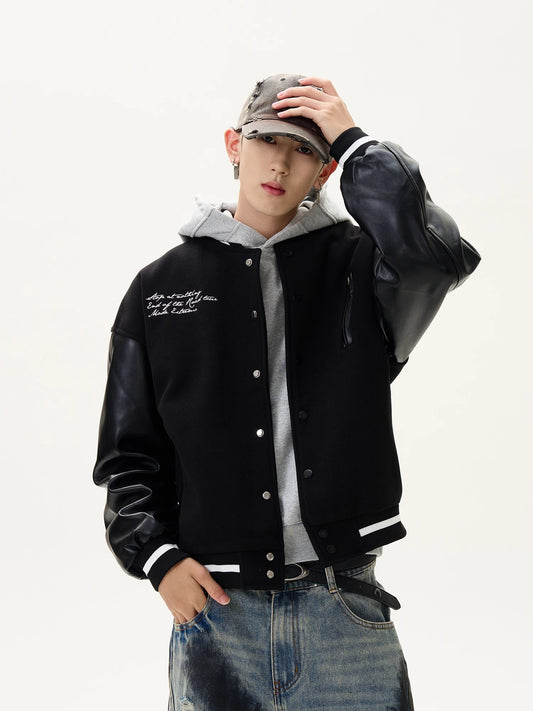 PU Leather Mix Baseball Jacket WN8419