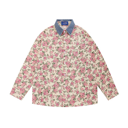 Floral Corduroy Denim Collar Long Sleeve Shirt WN11251