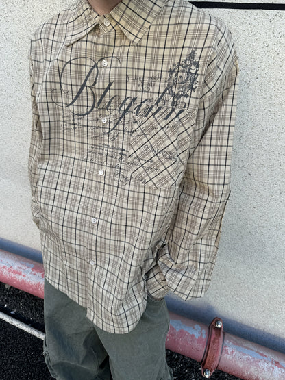 Letter Print Button Oversize Long Sleeve Shirt WN21152