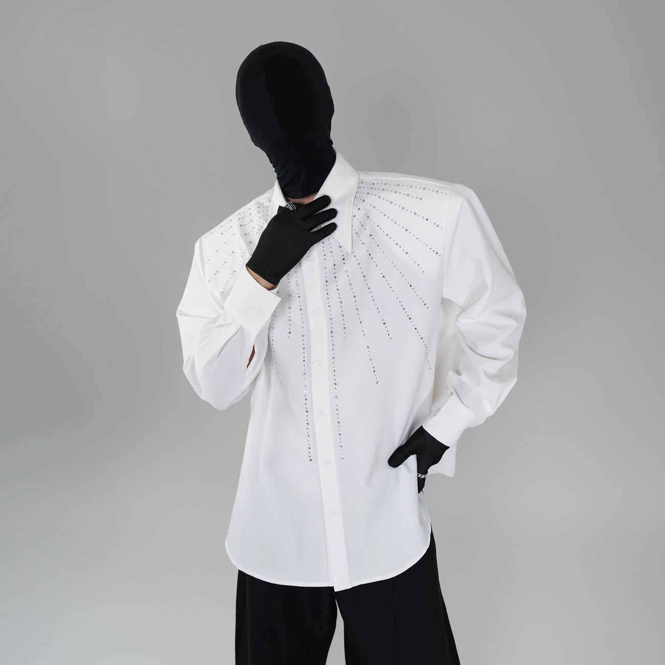 Rhinestone Oversize Long Sleeve Shirt WN17292