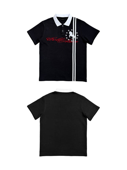 Polo Collar Stripe Graphic Print Short Sleeve Shirt WN27169