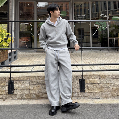 Layered Zipper Hoodie & Wide Leg Cargo Sweatpants Setup WN24933