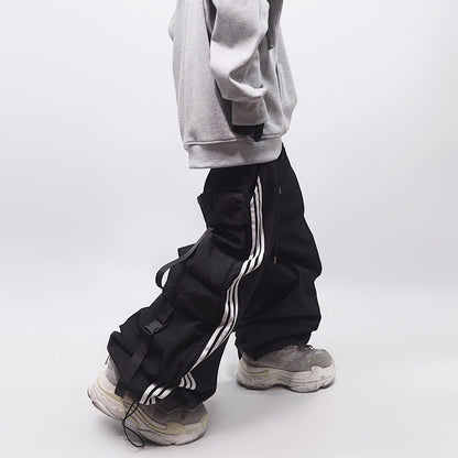 Three Stripe Multi Pocket Elastic Hem Wide Leg Cargo Pants WN24000