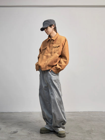 Stand Neck Suede Cargo Long Sleeve Jacket WN21192