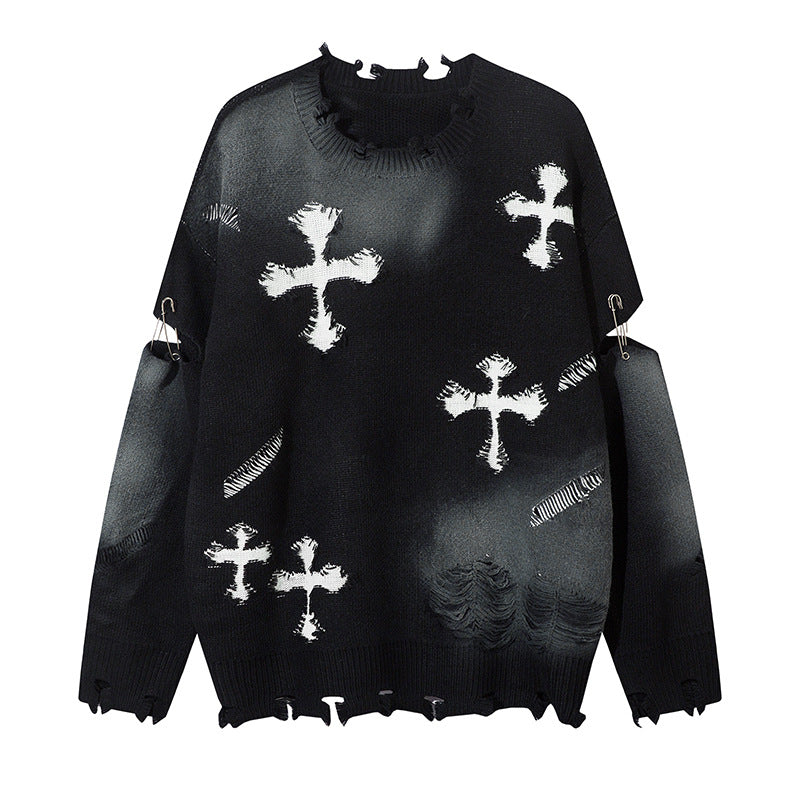 Spray Paint Cross Hole Kint Sweater WN11259