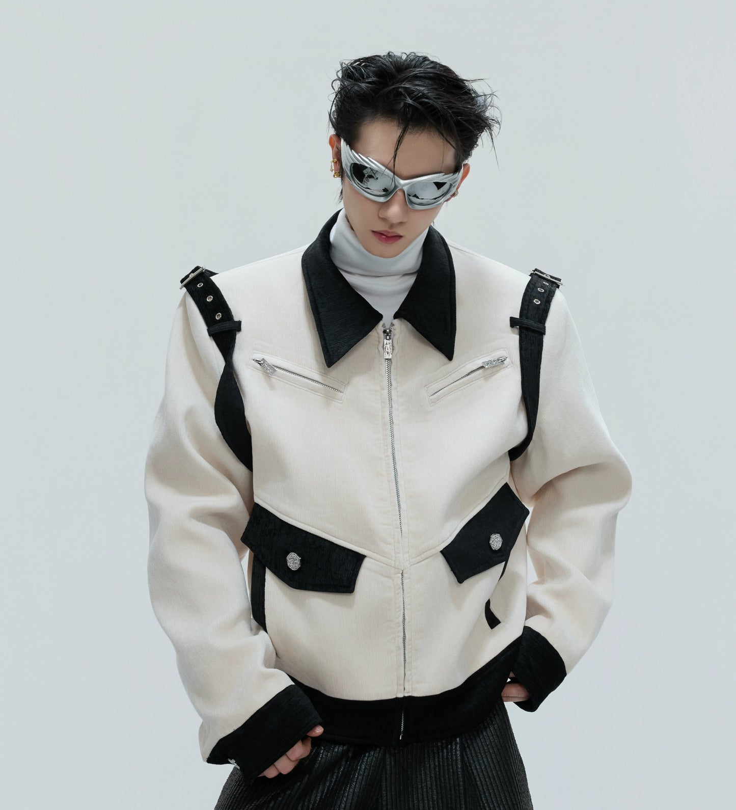 Colorblock Velvet Short Zipper Jacket WN21741