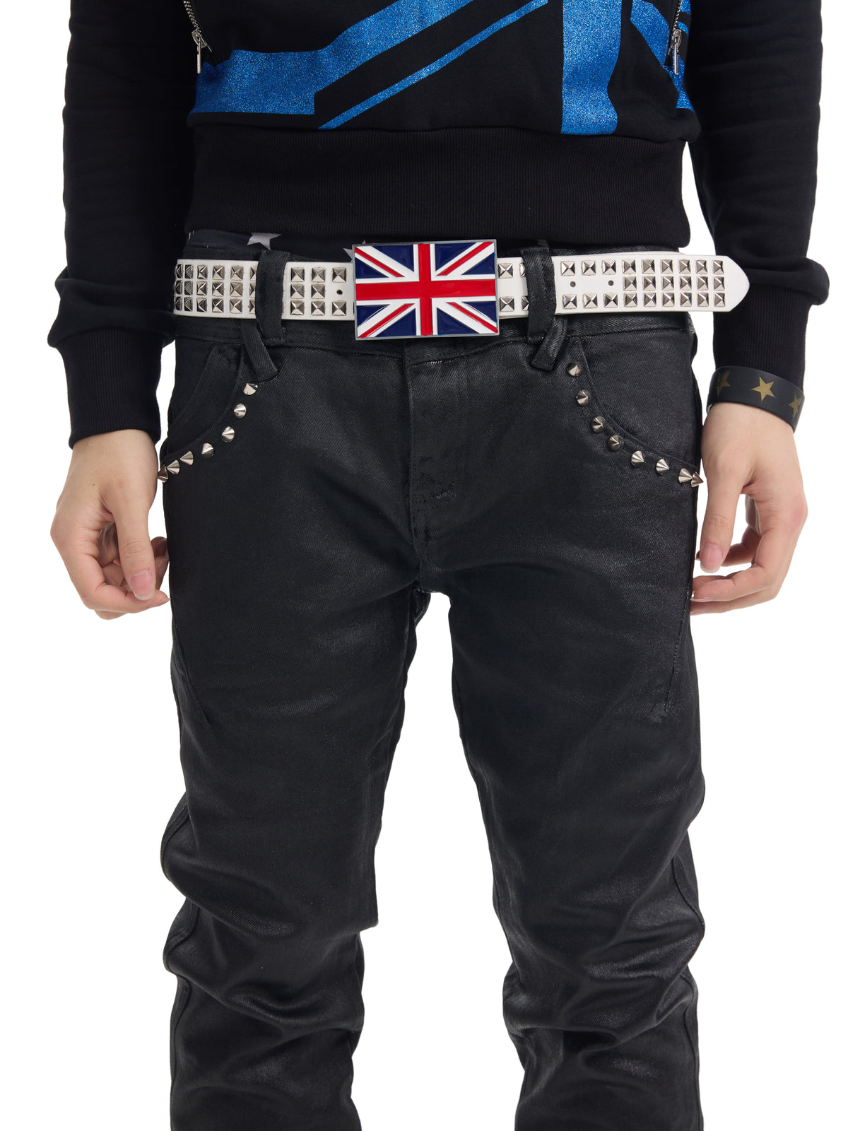 Studs Detail Washed Straight Denim Jeans WN27248