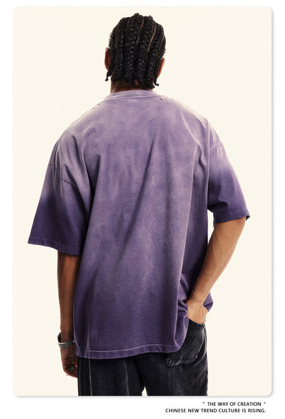 Washed Damage Print Oversize Short-sleeve T-shirt WN6400