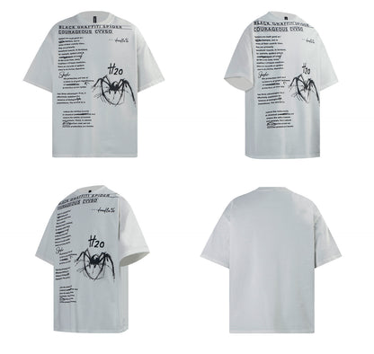 Letter Spider Print Oversize Short Sleeve T-Shirt WN26406